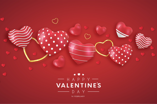 Valentines day text in pattern background with hearts vector