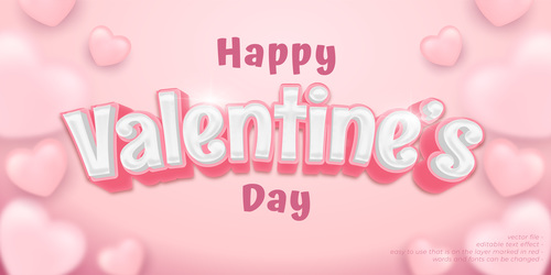Valentines day vector design with editable text 3d style effect