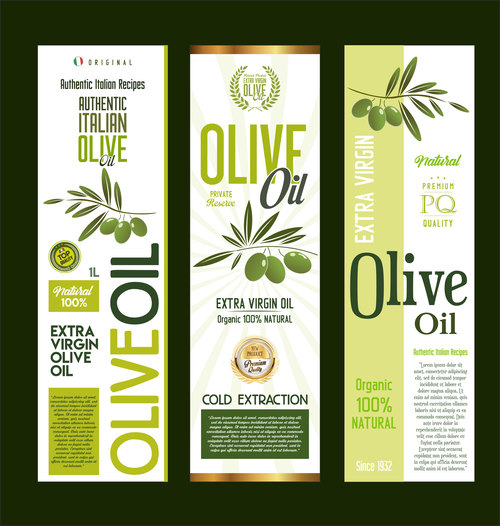 Vector olive oil packaging design bottle label collection