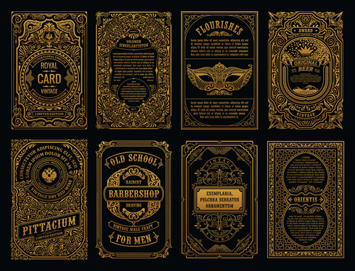Vector vintage gold cards and frames labels