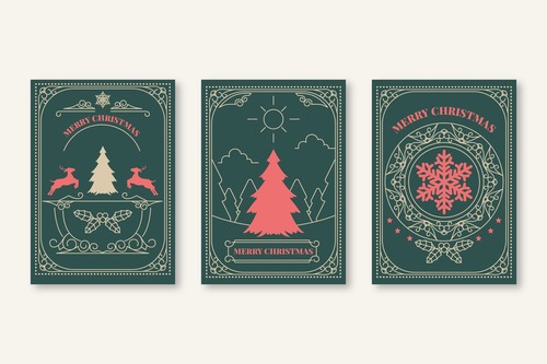 Vintage christmas cards collection vector