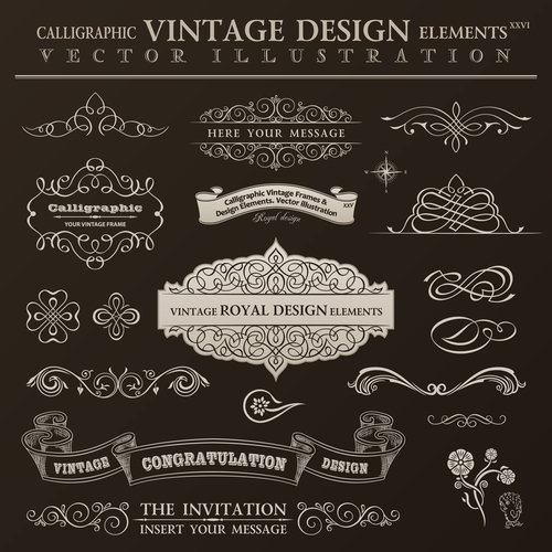 Vintage set calligraphic design elements vector