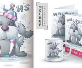 Winter walrus poster and merchandising vector