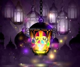 Beautiful lantern ramadan kareem card vector