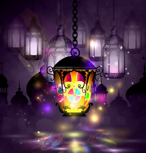 Beautiful lantern ramadan kareem card vector