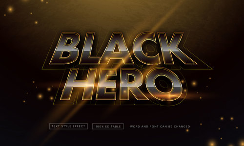 Black gold heroes 3d text effect vector