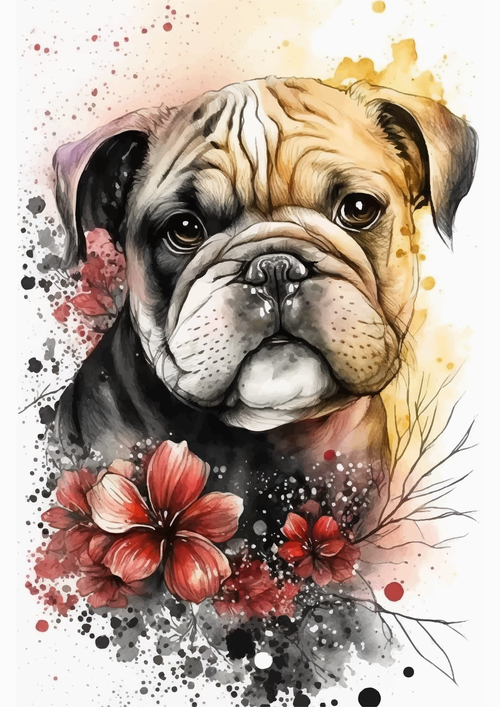 Bulldog watercolor painting vector