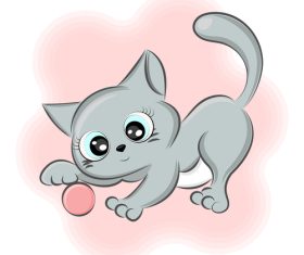 Cat playing with ball cartoon vector