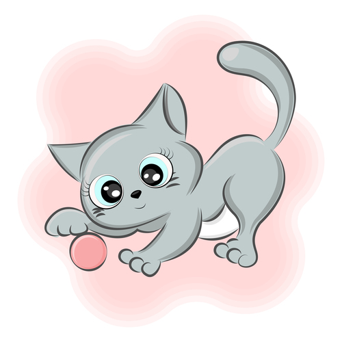 Cat playing with ball cartoon vector