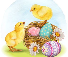 Chicken and easter eggs vector
