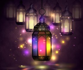 Colorful lantern ramadan kareem card vector