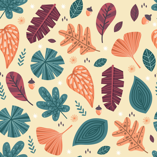 Colorful leaves forest seamless pattern vector