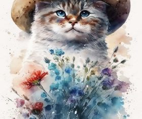Cowboy cat watercolor painting vector
