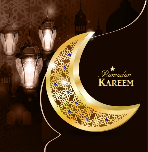 Crescent ramadan kareem card vector
