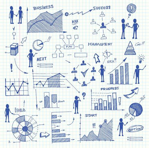 Doodle business charts infographics elements vector
