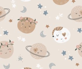 Earth in a nightcap cartoon background pattern vector