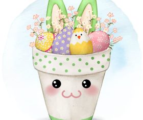 Easter eggs in green flowerpot vector