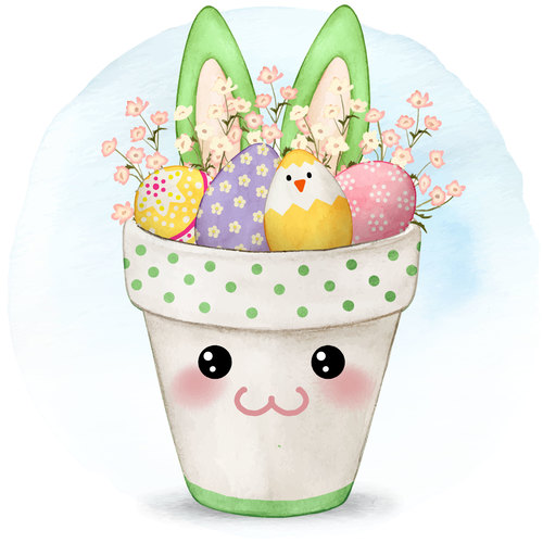 Easter eggs in green flowerpot vector