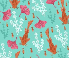 Fish and water plants seamless pattern vector