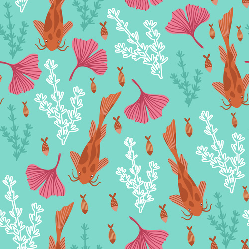 Fish and water plants seamless pattern vector