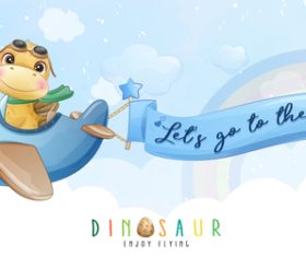 Flying a plane and pulling a banner cartoon illustration vector