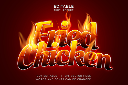 Fried chicken editable text effect vector