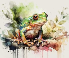 Frogs in their natural habitat watercolor vector