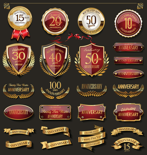 Gold anniversary badges vector