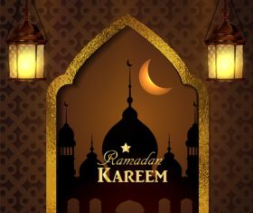 Golden mosque and lantern background vector