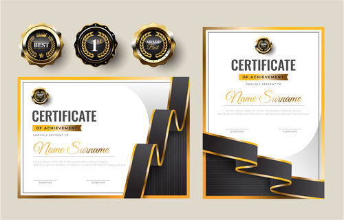 Gradient ribbon certificate template vector
