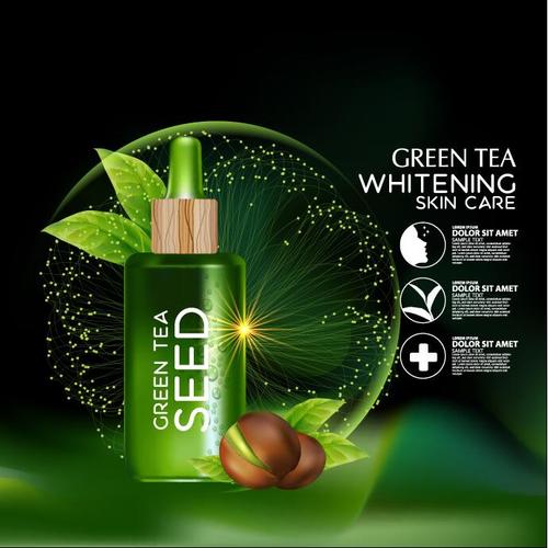 Green tea whiteninc skin care cosmetics advertisement vector