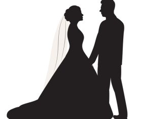 Hand in hand wedding photos silhouette vector
