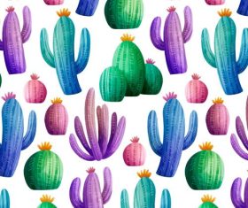 Hand painted cactus seamless background pattern vector