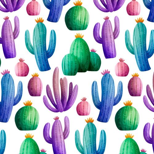 Hand painted cactus seamless background pattern vector