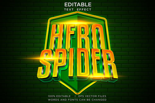 Hero spider 3d editable text effect vector