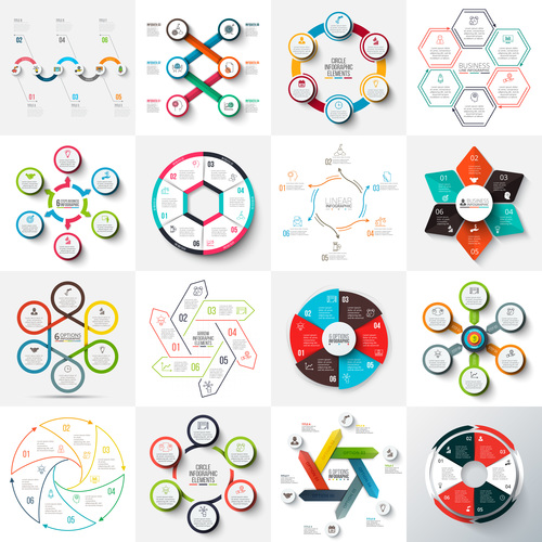 Hexagons circles and cycle infographic vector