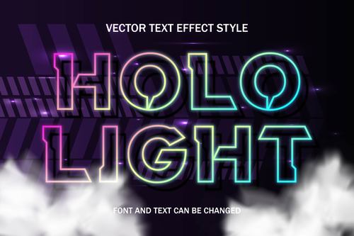 Holo light editable text effect font vector