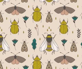 Iron beetle and other insects seamless background pattern vector