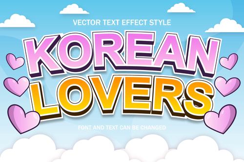Korean lovers 3d editable text effect font style vector