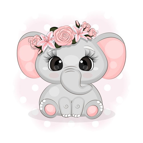 Little elephant with flowers vector