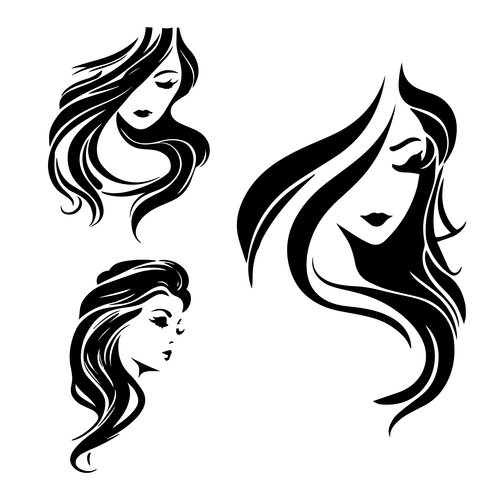 Long hair female silhouette vector