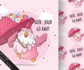 Mom chicken happy alone wit umbrella illustration pattern vector