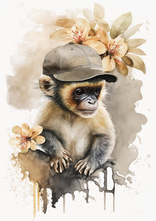 Monkey watercolor painting vector