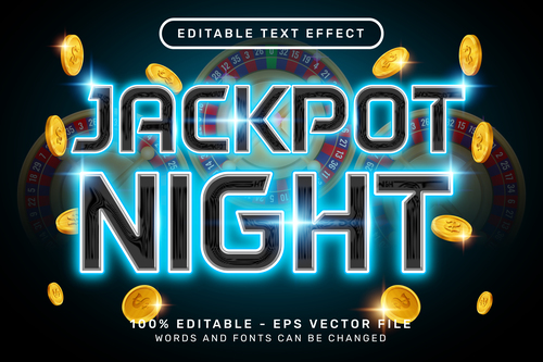 Night jackpot 3d editable text effect vector
