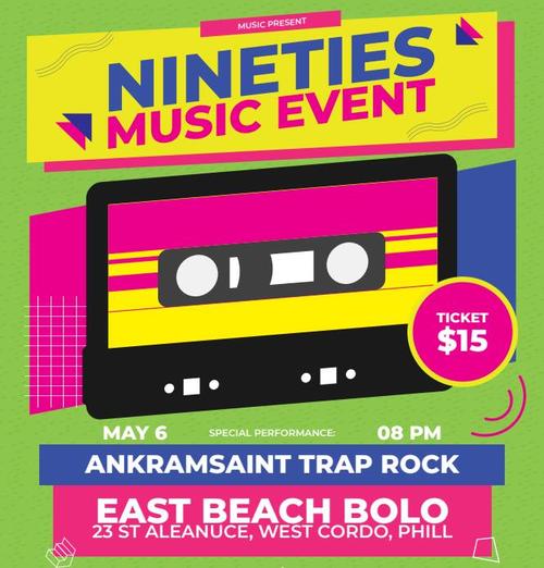 Nineties music event flyer vector