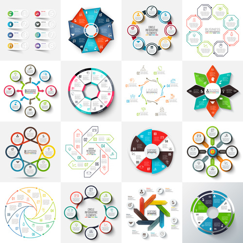 Octagons circles and cycle elements infographic vector