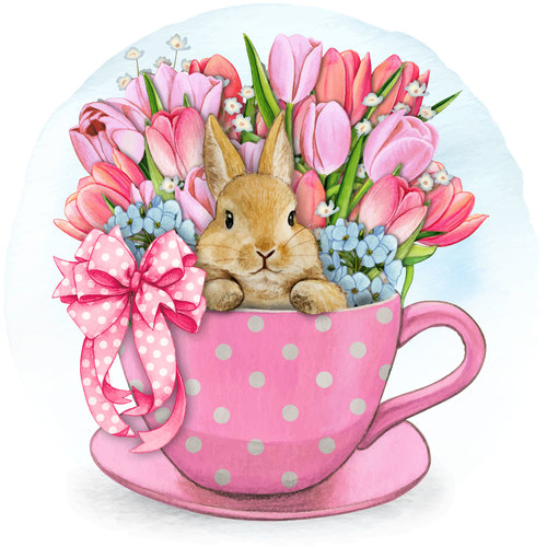 Pink cup with a bunny and spring flowers vector