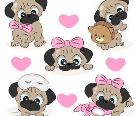 Pug puppy set vector