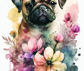 Pug watercolor painting vector