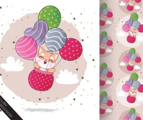 Puppy flying with coloring balloon seamless patterns vector